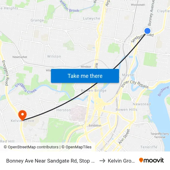 Bonney Ave Near Sandgate Rd, Stop 21 to Kelvin Grove map