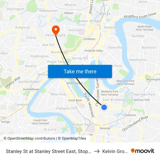 Stanley St at Stanley Street East, Stop 10 to Kelvin Grove map