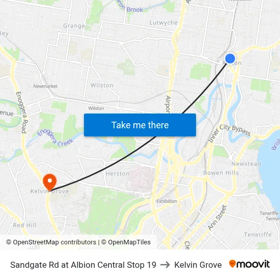 Sandgate Rd at Albion Central Stop 19 to Kelvin Grove map