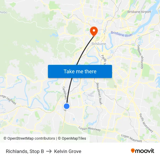 Richlands, Stop B to Kelvin Grove map