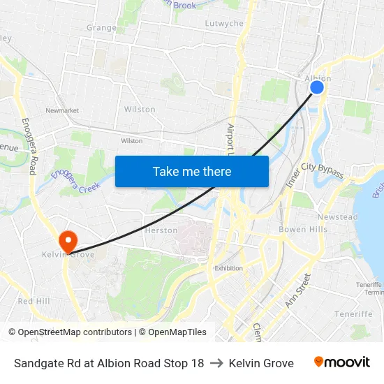 Sandgate Rd at Albion Road Stop 18 to Kelvin Grove map