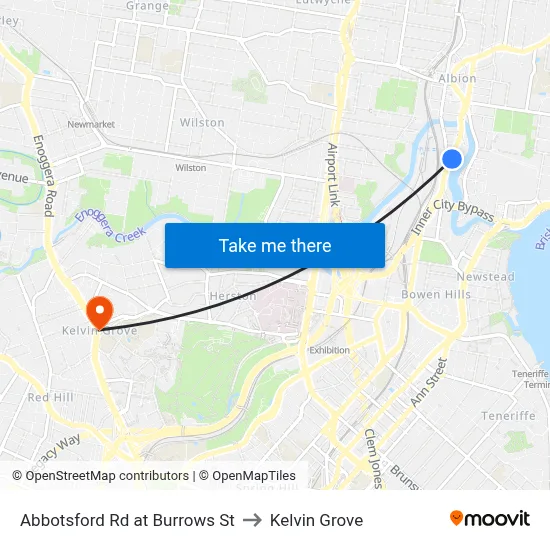 Abbotsford Rd at Burrows St to Kelvin Grove map