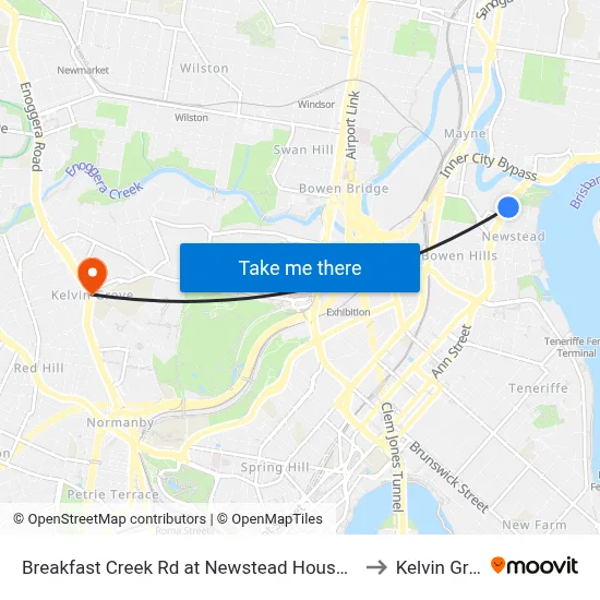 Breakfast Creek Rd at Newstead House, Stop 12 to Kelvin Grove map