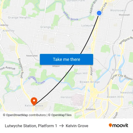 Lutwyche Station, Platform 1 to Kelvin Grove map