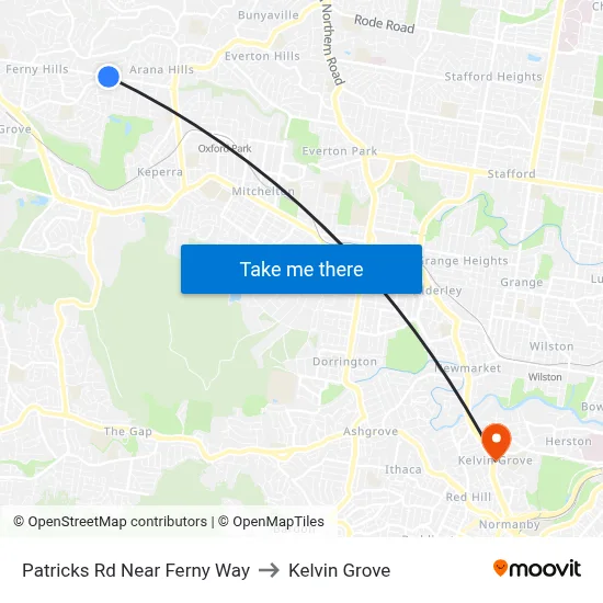Patricks Rd Near Ferny Way to Kelvin Grove map