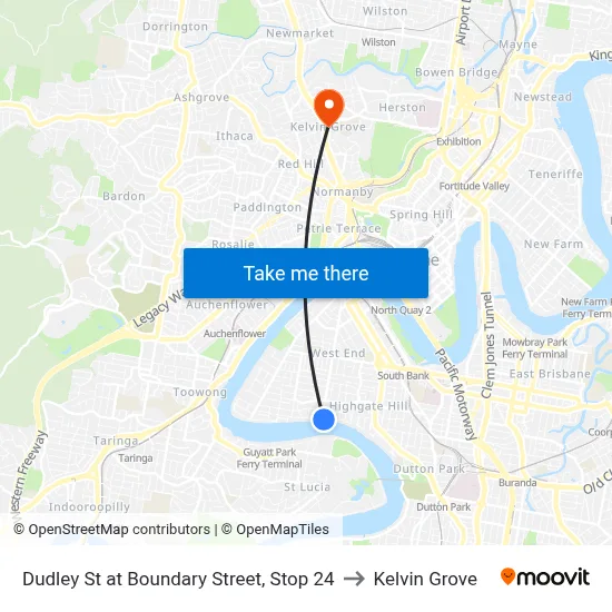 Dudley St at Boundary Street, Stop 24 to Kelvin Grove map