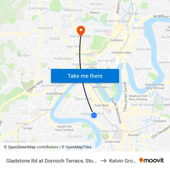 Gladstone Rd at Dornoch Terrace, Stop 11 to Kelvin Grove map