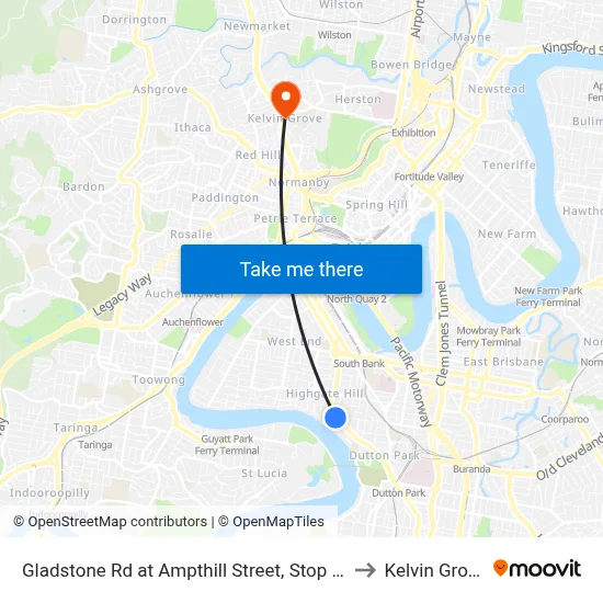 Gladstone Rd at Ampthill Street, Stop 13 to Kelvin Grove map