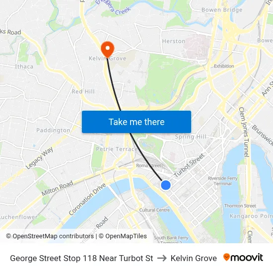 George Street Stop 118 Near Turbot St to Kelvin Grove map