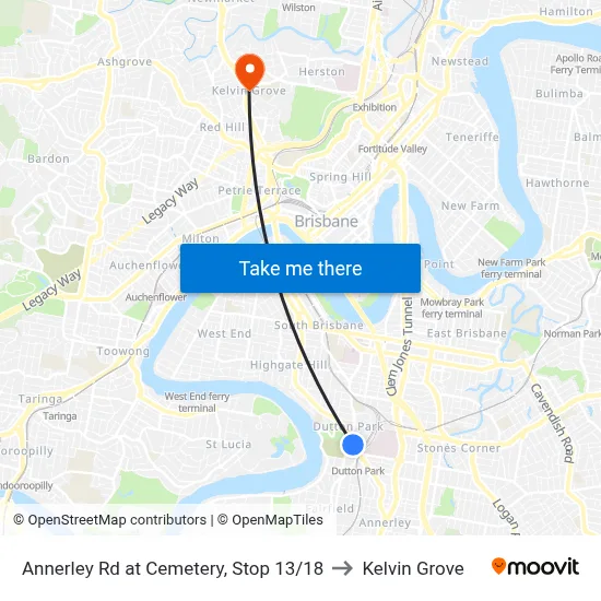 Annerley Rd at Cemetery, Stop 13/18 to Kelvin Grove map