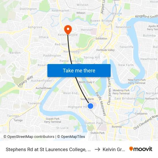 Stephens Rd at St Laurences College, Stop 7 to Kelvin Grove map
