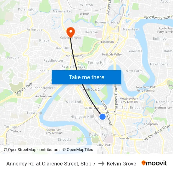 Annerley Rd at Clarence Street, Stop 7 to Kelvin Grove map
