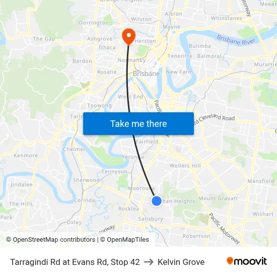 Tarragindi Rd at Evans Rd, Stop 42 to Kelvin Grove map