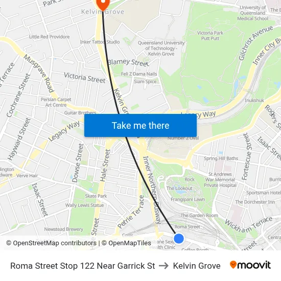 Roma Street Stop 122 Near Garrick St to Kelvin Grove map