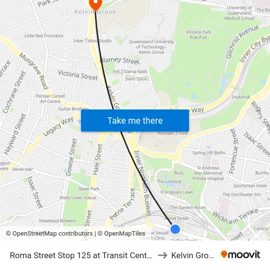 Roma Street Stop 125 at Transit Centre to Kelvin Grove map