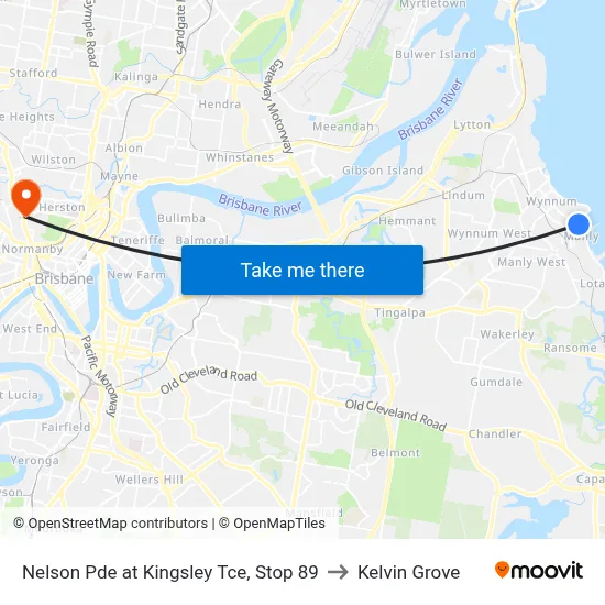 Nelson Pde at Kingsley Tce, Stop 89 to Kelvin Grove map