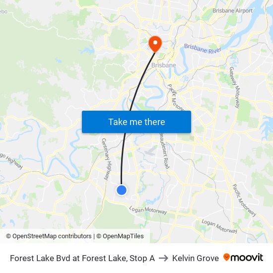 Forest Lake Bvd at Forest Lake, Stop A to Kelvin Grove map