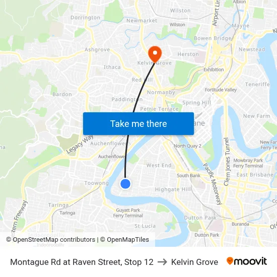 Montague Rd at Raven Street, Stop 12 to Kelvin Grove map