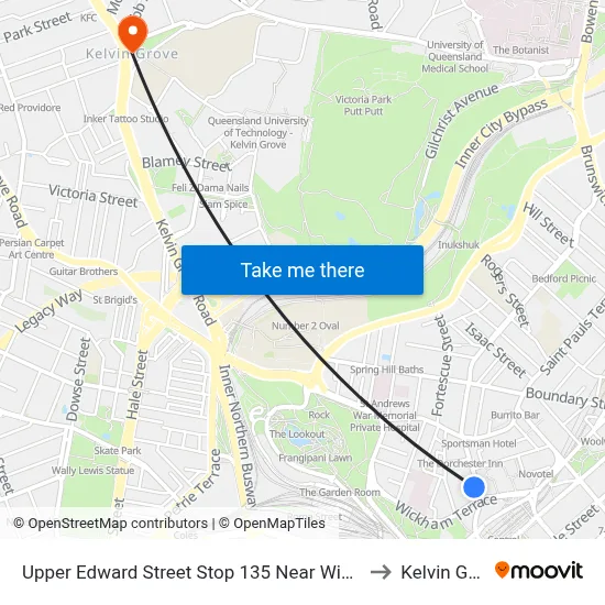 Upper Edward Street Stop 135 Near Wickham Tce to Kelvin Grove map
