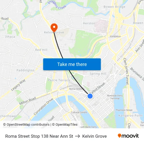 Roma Street Stop 138 Near Ann St to Kelvin Grove map