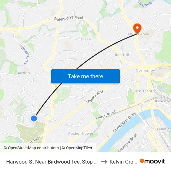 Harwood St Near Birdwood Tce, Stop 28a to Kelvin Grove map
