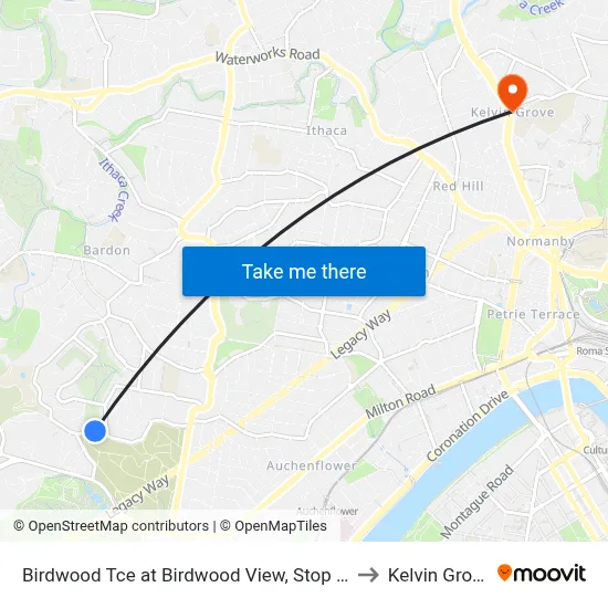 Birdwood Tce at Birdwood View, Stop 30 to Kelvin Grove map