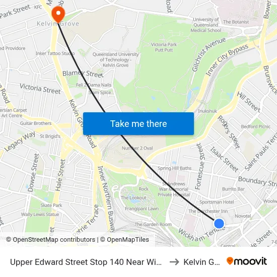 Upper Edward Street Stop 140 Near Wickham Tce to Kelvin Grove map