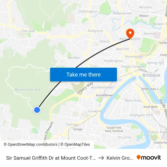 Sir Samuel Griffith Dr at Mount Coot-Tha to Kelvin Grove map