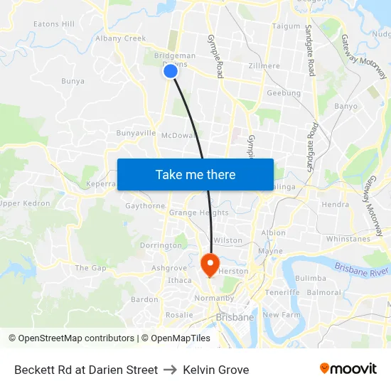 Beckett Rd at Darien Street to Kelvin Grove map
