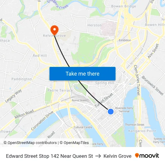 Edward Street Stop 142 Near Queen St to Kelvin Grove map