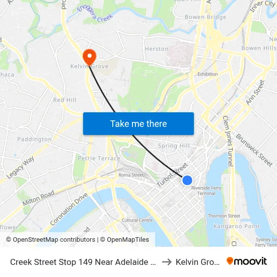 Creek Street Stop 149 Near Adelaide St to Kelvin Grove map