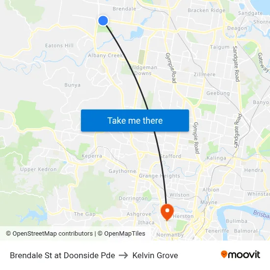 Brendale St at Doonside Pde to Kelvin Grove map