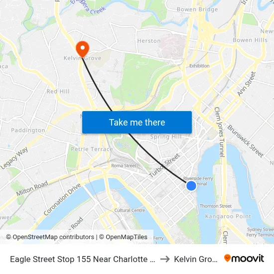 Eagle Street Stop 155 Near Charlotte St to Kelvin Grove map