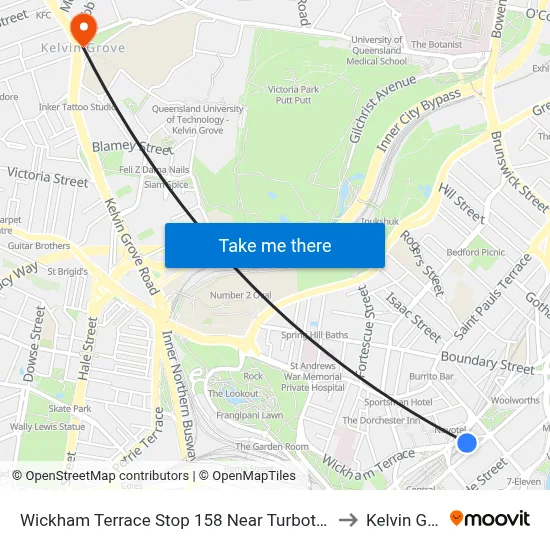 Wickham Terrace Stop 158 Near Turbot St, Stand A to Kelvin Grove map
