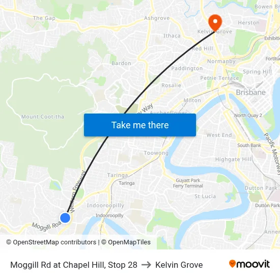 Moggill Rd at Chapel Hill, Stop 28 to Kelvin Grove map