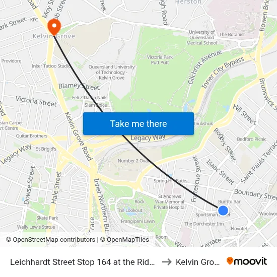 Leichhardt Street Stop 164 at the Ridge to Kelvin Grove map
