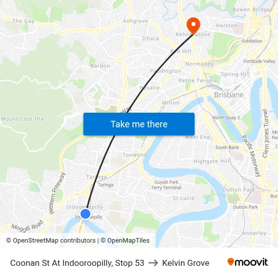 Coonan St At Indooroopilly, Stop 53 to Kelvin Grove map