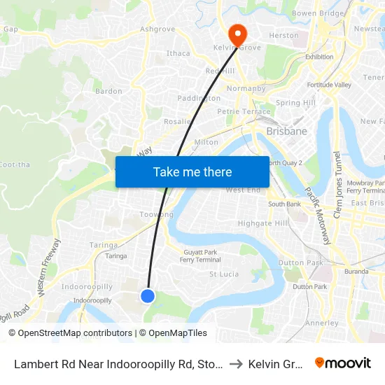 Lambert Rd Near Indooroopilly Rd, Stop 24 to Kelvin Grove map