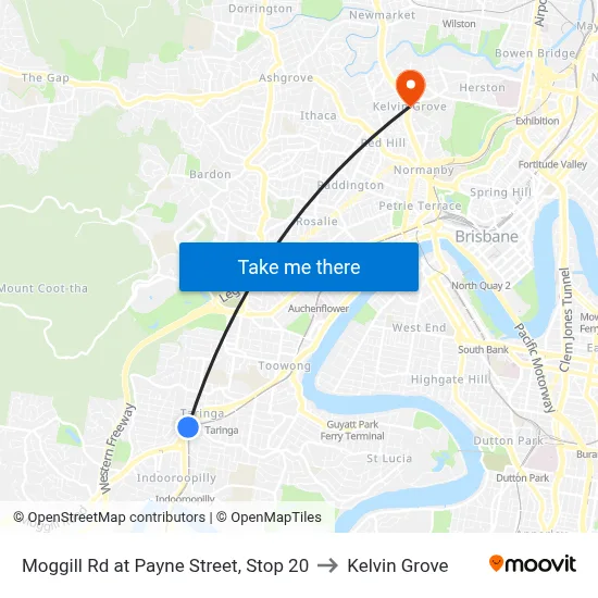 Moggill Rd at Payne Street, Stop 20 to Kelvin Grove map