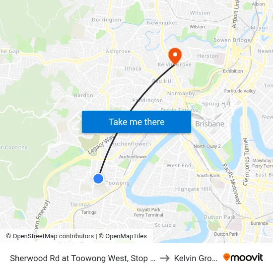 Sherwood Rd at Toowong West, Stop 22 to Kelvin Grove map