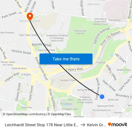 Leichhardt Street Stop 178 Near Little Edward St to Kelvin Grove map