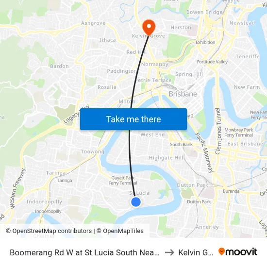 Boomerang Rd W at St Lucia South Near Hawken Dr to Kelvin Grove map