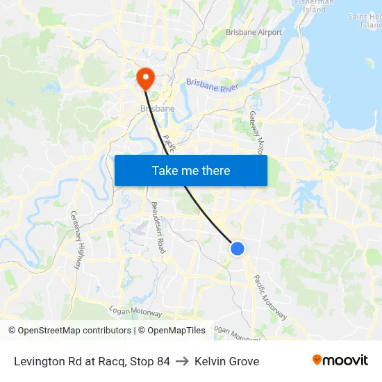 Levington Rd at Racq, Stop 84 to Kelvin Grove map