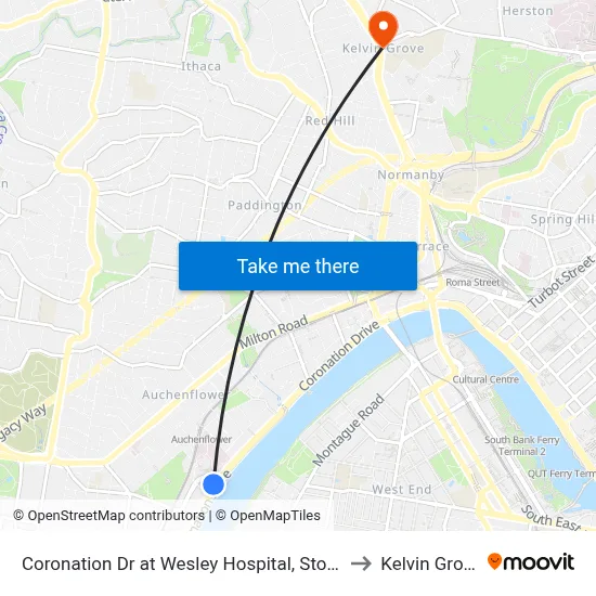 Coronation Dr at Wesley Hospital, Stop 9 to Kelvin Grove map
