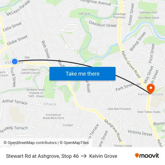 Stewart Rd at Ashgrove, Stop 46 to Kelvin Grove map