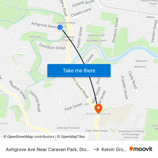 Ashgrove Ave Near Caravan Park, Stop 20 to Kelvin Grove map