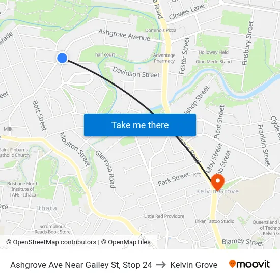 Ashgrove Ave Near Gailey St, Stop 24 to Kelvin Grove map