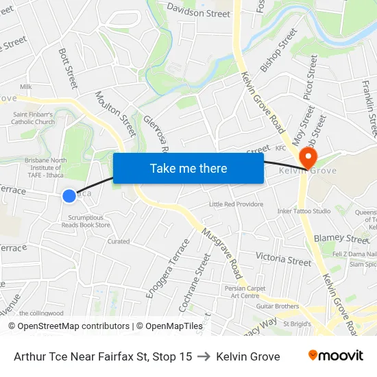 Arthur Tce Near Fairfax St, Stop 15 to Kelvin Grove map