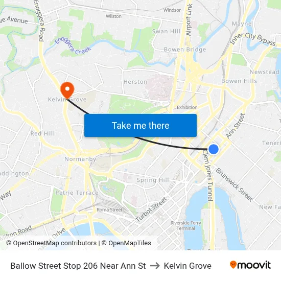 Ballow Street Stop 206 Near Ann St to Kelvin Grove map