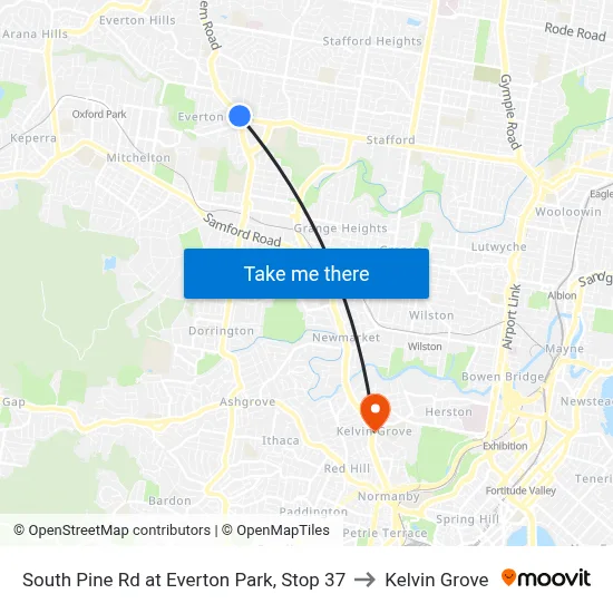 South Pine Rd at Everton Park, Stop 37 to Kelvin Grove map